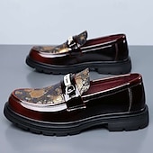 abordables Mocasines-Mocasines de hombre color burdeos con estampado, sin cordones, con detalle metálico y suela gruesa. Zapatos de vestir formales de lujo para bodas, banquetes, fiestas, graduaciones, eventos de moda y ocasiones especiales.