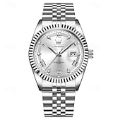 voordelige Quartz Watches-OLEVS Mens Luxury Watch Classic Green Face Two Tone Silver Gold Stainless Steel Waterproof Quartz Wristwatch with Date Luminous Hands Business Dress Fashion Watches for Men Gifts