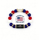  America Legacy United States 250th Anniversary Liberty Bracelet, USA Two Hundred and Fifty Birthday Red Blue White Beaded Commemorative Patriotic Independence Day Collection Statement Gift Jewelry