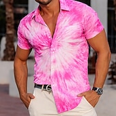 preiswerte Geometrische Muster-Herren Hippie Tie Dye Print Hemd Sommerhemd Knopfhemd Kurzarm Modisch lässig Outdoor Urlaub Alltagskleidung Sommer Frühling Umlegekragen 3D-Druck Hemden mit Kragen Eine Tasche vorne Blau Rosa Purpur