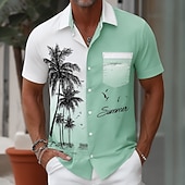 voordelige Tropische planten-Voor heren Kokosnootboom Overgangskleur Tropische planten Hawaiiaans overhemd Tropische shirts Aloha-shirt Korte mouw Hawaii Strandvakantie Zomer Lente Strijkijzer 3D-afdrukken Voorste zak Overhemden