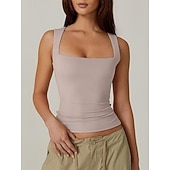  Dames T-shirt Effen Modieus Stijlvol Klassiek Mouwloos Vierkante hals Normale tops Dagelijks Uitgaan Weekend blauw Zwart Wit Paars Bruin Zomer Lente