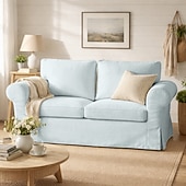  100% Cotton 2 Seater Sofa Cover Sofa Bed Slipcover with Cushion and Backrest Covers Washable Furniture Protector Fits Ektorp Couch Slipcover
