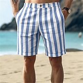 baratos Feriado-Homens Calção Shorts de linho Shorts de verão Shorts de praia Bolsos Cintura elástica Listrado Conforto Respirável Comprimento do joelho Ao ar livre Praia Feriado Férias Azul Rosa Sem Elasticidade