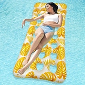 abordables Recreación al Aire Libre-Tumbona inflable acuática, cojín flotante para piscina con estampado hawaiano, cómoda tumbona inflable flotante para piscina con diseño ergonómico, colchoneta flotante de PVC resistente para la