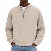 olcso Alap pulóverek-Férfi Pulóver Kordbársony Negyed cipzáras pulóver Fekete Világoszöld Burgundi vörös Sötétkék Sötétzöld Álló gallér Sima Texturált Hétköznapi Napi Sport &amp; Szabadtéri Utcai sikk Menő Sportruházat