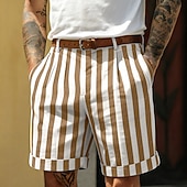 abordables Negocio-Hombre Pantalón corto Pantalones cortos de lino Pantalones cortos de verano Pantalones cortos de playa Bolsillo Cintura elástica A Rayas Comodidad Transpirable Longitud de la rodilla Casual Diario