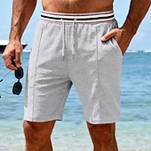 cheap Casual Shorts-Men's Waffle Shorts Shorts Summer Shorts Beach Shorts Casual Shorts Drawstring Pocket Elastic Waist Striped Comfort Breathable Knee Length Outdoor Beach Vacation Vacation Fashion Black White