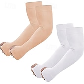 cheap Home Supplies-2 Pairs UV Sun Protection Arm Sleeves with Thumb Hole for Men Women Youth, Cooling Sleeve to Cover Tattoo, Mid-Compression