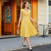 Χαμηλού Κόστους Φορέματα-Δεκαετία του 1950 Ρετρό / Βίντατζ Κοκτέιλ Φόρεμα Μέχρι το γόνατο Φορέματα Φόρεμα Flare Χριστουγεννιάτικο φόρεμα για πάρτι Κανονικό Γραμμή Α Λαιμόκοψη V Φανταχτερή Φόρεμα Γυναικεία