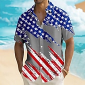 cheap Patriotic 250 Shirts-Men's 4th of July U.S. 250th Anniversary American Flag Shirt Summer Shirt Button Up Shirt Short Sleeve Patriotic Outdoor Holiday Summer Spring Turndown 3D Print Front One Pocket Linen Like Shirt Blue