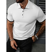 abordables Polo Classique pour Hommes-Homme Polo Texturé Occasionnel Rue Revers Manche Courte Basique Moderne Uni Poids Léger Boutons Été Printemps Coupe Slim Bleu Blanche Beige Polo