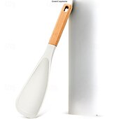 levne Kuchyňské náčiní a pomůcky-Sada 2/3 lžic na vaření na nepřilnavé pánve, žáruvzdorné matné silikonové náčiní s dřevěnými rukojeťmi, ideální pro míchání, nabírání, vaření a servírování, odolné kuchyňské náčiní pro domácnost a