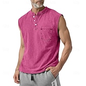 economico Canotte da palestra-SoftFade™ Canotta da Uomo Top Canotta Camicia Denim Camicia Acid Wash Maniche Senza Maniche Con Cappuccio Zip Henley Estate Primavera Piana Base Cappuccio Casual Vacanza Strada Viola Top T-Shirt per