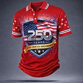  4 luglio 2026 250° Per uomo Bandiera Americana Polo Manica Corta Magliette polo Camicie con Colletto Casual Athleisure Stampa 3D Bottoni Tessuto retato traspirante Primavera & Estate Blu Rosso Grigio