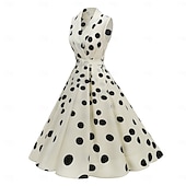 preiswerte Kleider-1950er Retro Vintage Rockabilly Midlänge Kleid Swing-Kleid Ausgestelltes Kleid Kurze Ärmel Einfarbig Tupfen Tailliert und ausgestellt Schaukel V Ausschnitt Kostüm Damen Lässig Party Alltagskleidung