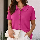 economico Bluse Semplici-Per donna Camicia Camicia a nido d'ape Camicia casual Camicia con Bottoni Bottoni Tinta unica Semplice Vacanza Moda Quotidiano Manica Corta Collo ripiegato Top Regolari All'aperto Abbigliamento