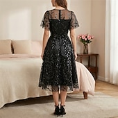 cheap Dresses-1950s Retro Vintage Midi Dress Swing Dress Flare Dress Short Sleeves Embroidered Leaf Fit &amp; Flare Swing Round Neck Fancy Dress Women's Casual Evening Party Tea Party Adults' Dress Spring &amp; Summer