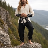 ieftine îmbrăcăminte-Medieval Renascentist Pantaloni Curea în Talie Cămașă Mâneci Lungi Pirat Viching Ranger Cu Șiret În V Costume de fancy Bărbați Pirat Mascaradă Petrecere Târgul Renașterii LARP Adulți Costum