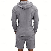 billige Linskjorte i bomull-Herre Linskjorte 2 deler Popover skjorte Og Shorts Lin Shorts Strandshorts Sett عادي Daglig utendørs Feriereise Med hette Langermet Sommer Mote Fritid Bekvem Klær