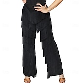 baratos Calça-Calças latinas femininas pretas com franjas em camadas - calças de pernas largas com franjas em várias camadas para dança de salão e salsa. &amp; desempenho