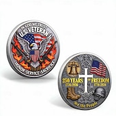  米国退役軍人記念コイン、自由の250年（1776年～2026年）、鷲、国旗、自由の鐘が描かれた愛国的な記念メダル &軍事シンボル、名誉奉仕犠牲の贈り物