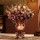billige Kunstig blomst-europeisk kunstig vintage blomsteroppsats vasesett gyllen harpiksvase falsk blomst, luksuriøs europeisk stil hjemmeinnredning, bordblomsteroppsats for stue, kontor, hotell, inngangsparti