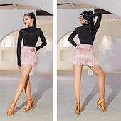 cheap Latin Skirts-Women's Pink Latin Dance Skirt - Multi-Layered Fringe Tassel Wrap Mini Skirt for Salsa, Cha Cha &amp; Samba