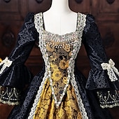 cheap Dresses-Rococo Baroque Ball Gown Floor Length Dress Ball Gown Long Sleeves Princess Bridal Lace Floral Ball Gown Square Neck Fancy Dress Women's Royal Halloween Carnival Masquerade Prom Tea Party Party
