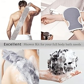 voordelige Persoonlijke bescherming-6-delige exfoliërende badset - rugscrubber voor onder de douche, exfoliërende handschoen &amp;Luffaspons, lichaamsscrubber met lange steel voor het verwijderen van dode huidcellen, professionele