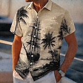 abordables Plantes tropicales-Homme Cocotier Voilier Plantes Tropicales Chemise hawaïenne Chemises tropicales Chemise Aloha Manche Courte Hawaïen Vacances à la Plage Été Printemps Col Rabattu Impression 3D Chemises boutonnées