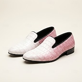 halpa Loafers-Miesten valkoiset ja pinkit krokotiilikuvioiset muuli-loaferit, muodikkaat juhlakengät, elegantit ja näyttävät kengät häävieraille, banketeille, juhliin, vanhojentansseihin ja iltatilaisuuksiin