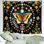 voordelige Wandtapijten-Boho mandala wandtapijt met halve maan, sterrenhemel en bloemen, wanddecoratie in verbrand oranje, hippie-psychedelische stijl, grote stoffen poster voor slaapkamer, studentenkamer, woonkamer, yoga en