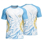  Camiseta de futebol masculina estilo argentino com estampa geométrica em degradê azul e branco, manga curta, proteção solar UPF 50, tecido de malha respirável de secagem rápida, modelo 2026, ideal