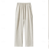 abordables Classique-Homme Pantalon en lin Tencel Pantalons Pantalon d'été Cordon de serrage Avec Poches Taille Élastique Uni Confort Respirant Longueur complète Quotidien Extérieur Plage Mode Style Classique Kaki Non