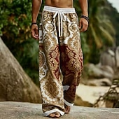 economico Pantaloni casual stampati da uomo-Per uomo Paisley Stampa Floreale Etnico Pantaloni Pantaloni casual Pantaloni Larghi Misura del girovita medio Boho Vintage Retrò Casa All'aperto Vacanza Coulisse elastica in vita Pantaloni tipo lino