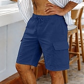 baratos Feriado-Homens Bermuda Cargo Calção Shorts de linho Shorts de verão Shorts de praia Com Cordão Cintura elástica Bolso multi Tecido Respirável Curto Ao ar livre Praia Férias Havaiana Preto Branco Sem