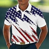  4th of July 2026 250th Men's American US Flag Polo Shirts Short Sleeve Polo Shirts Collared Shirts Casual Athleisure Daily Wear 3D Print Buttons Summer Spring Black White Red
