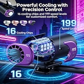 baratos Luzes e lanternas de acampamento-Ventilador de ar condicionado automotivo de encaixe, modelo 2026, com chips de resfriamento semicondutores de 16°C, 199 velocidades ajustáveis e display de LED. &amp;Ventilador portátil com rotação de