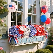 お買い得  造花-7月4日の飾り付け用、赤、白、青の愛国的な花のアレンジメント、フェイクシルク、UV耐性、メモリアルデー、庭、ポーチ、家の装飾用、デイジーの造花20束