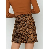 economico Gonne grafiche-Per donna Gonna in finta pelle scamosciata Moda Casual Mini Vita Alta Gonne Leopardo Stampato Micro-elastico Quotidiano Streetwear Marrone Verde Beige Primavera
