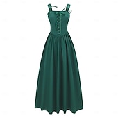 cheap Dresses-Vintage Medieval Renaissance Long Length Dress Fairy Lace up A-Line Fancy Dress Women's Fantasy Halloween Carnival Masquerade Renaissance Fair LARP Retro Theme Party Adults Dress