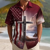  Per uomo Croce Bandiera degli Stati Uniti 250° anniversario degli Stati Uniti Camicia Camicia con Bottoni Manica Corta Patriotico All'aperto Ferie Estate Primavera Collo ripiegato Stampa 3D camicie