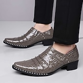 economico Mocassini-Scarpe eleganti da uomo grigie con fibbia e punta affusolata, con stampa coccodrillo e borchie, ideali per matrimoni, banchetti, feste, balli di fine anno, spettacoli teatrali e serate di lusso.
