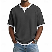 preiswerte T-Shirt mit Waffelstrick-Herren Waffel T-Shirt T-Shirt Kurzarm V Ausschnitt Sommer Frühling Ganzjahres Einfarbig Texture Mode Designer Lässig 2 in 1 Raglanärmel Lässig Täglich Outdoor Hellblau Schwarz Hellgrün Top T-Shirt