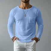 economico T-shirt in Cotone e Lino-Per uomo Maglietta in lino Manica Lunga A barca Primavera &amp; Estate Estate Primavera Tinta unica Semplice Vintage Stile Boho Casual Tasca Puro Casuale Vacanza Streetwear Blu Nero Bianco Maglietta Top