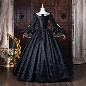cheap Dresses-Rococo Baroque Ball Gown Floor Length Dress Ball Gown Long Sleeves Princess Bridal Lace Floral Ball Gown Square Neck Fancy Dress Women's Royal Halloween Carnival Masquerade Prom Tea Party Party