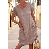 cheap Dresses-Women's Mini Dress Linen-feel Dresses Casual Dress T Shirt Dress Tee Dress Fashion Modern Daily Vacation Going out Loose Fit Plain Short Sleeve Crew Neck Black Khaki Gray Light Blue Summer Spring Fall