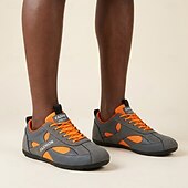 baratos Sapatos Casuais com Cadarço-Tênis esportivo masculino respirável com cadarço, nas cores cinza e laranja, ideal para corrida, fitness e um estilo de vida ativo.