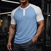 Недорогие Повседневная футболка Хенли-Муж. Футболка с вафельным рисунком Футболка С короткими рукавами Сплошной цвет Мода Оригинальный рисунок На каждый день Цветовые блоки Рукав «реглан» Хенли Повседневные на открытом воздухе
